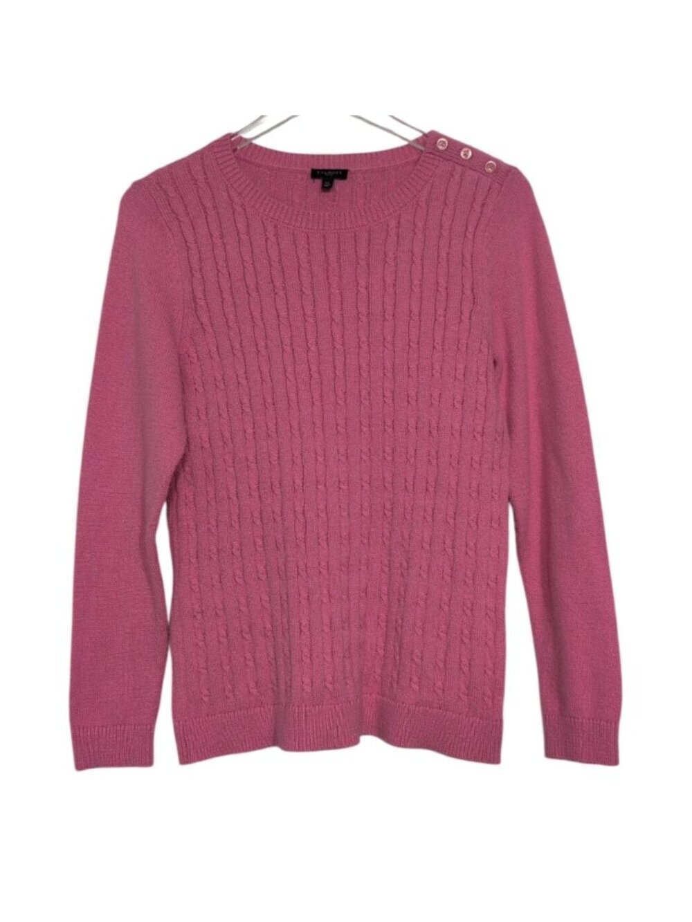 Talbots Cable Knit Sweater Womens Petite Size Large Pink Button Shoulder Crewnec